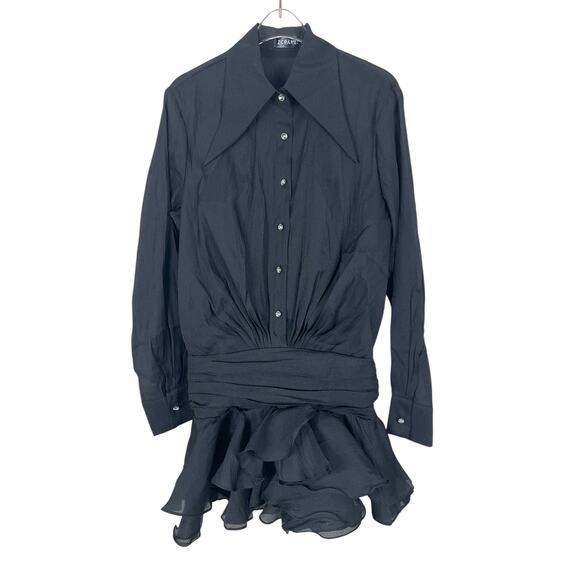 ZCRAVE Emma Dropped Waist Ruffled Organza Shirtdress Black Night Out Size Small - Picture 4 of 16